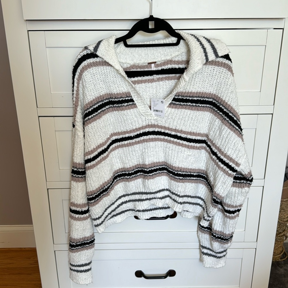 Free People V neck stripe sweater